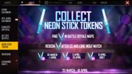 The Neon Stick Tokens can be collected from 25 March (Image via Garena)